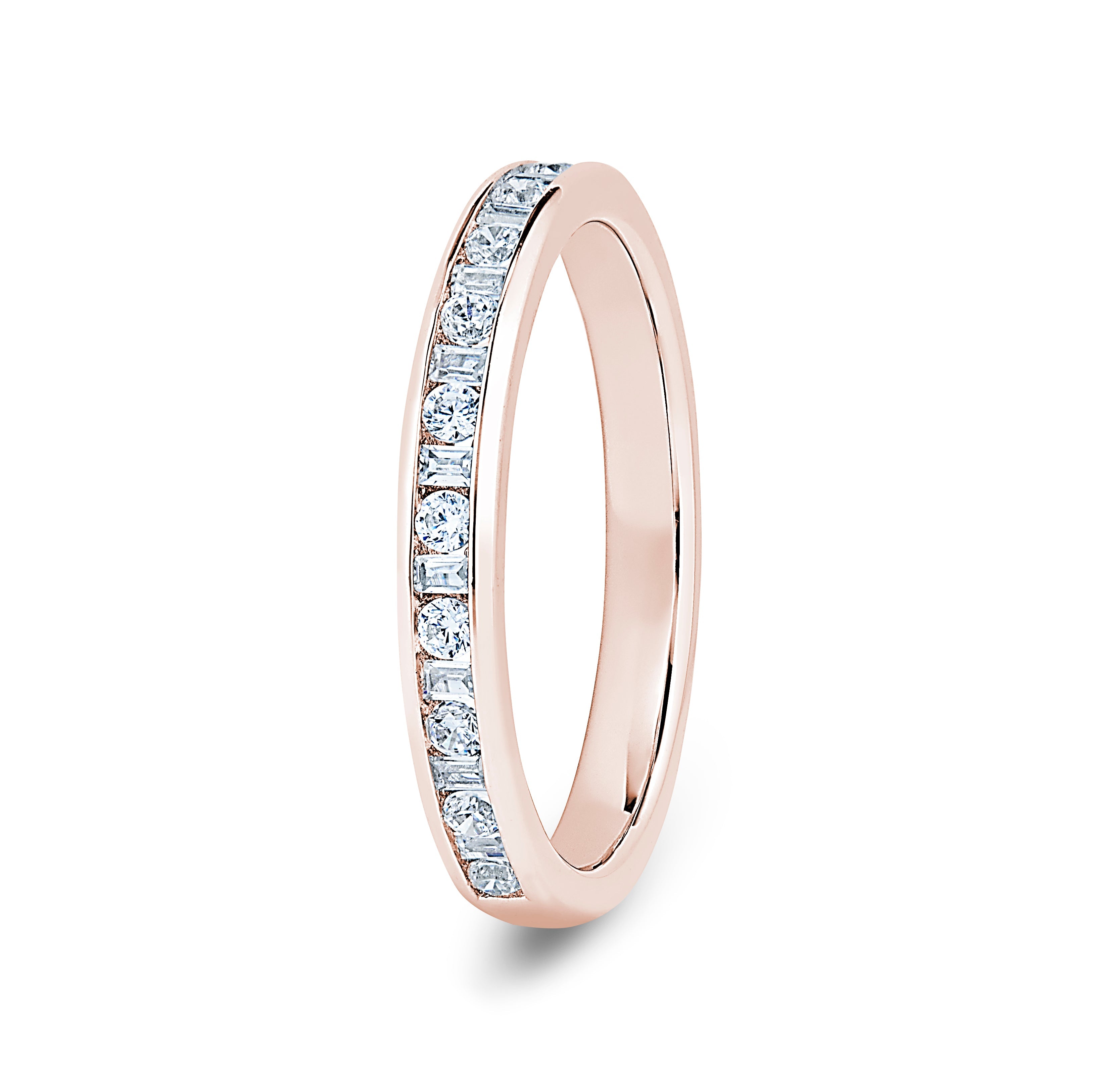 Round & Baguette, Channel, Rose Gold Half Set Eternity Ring