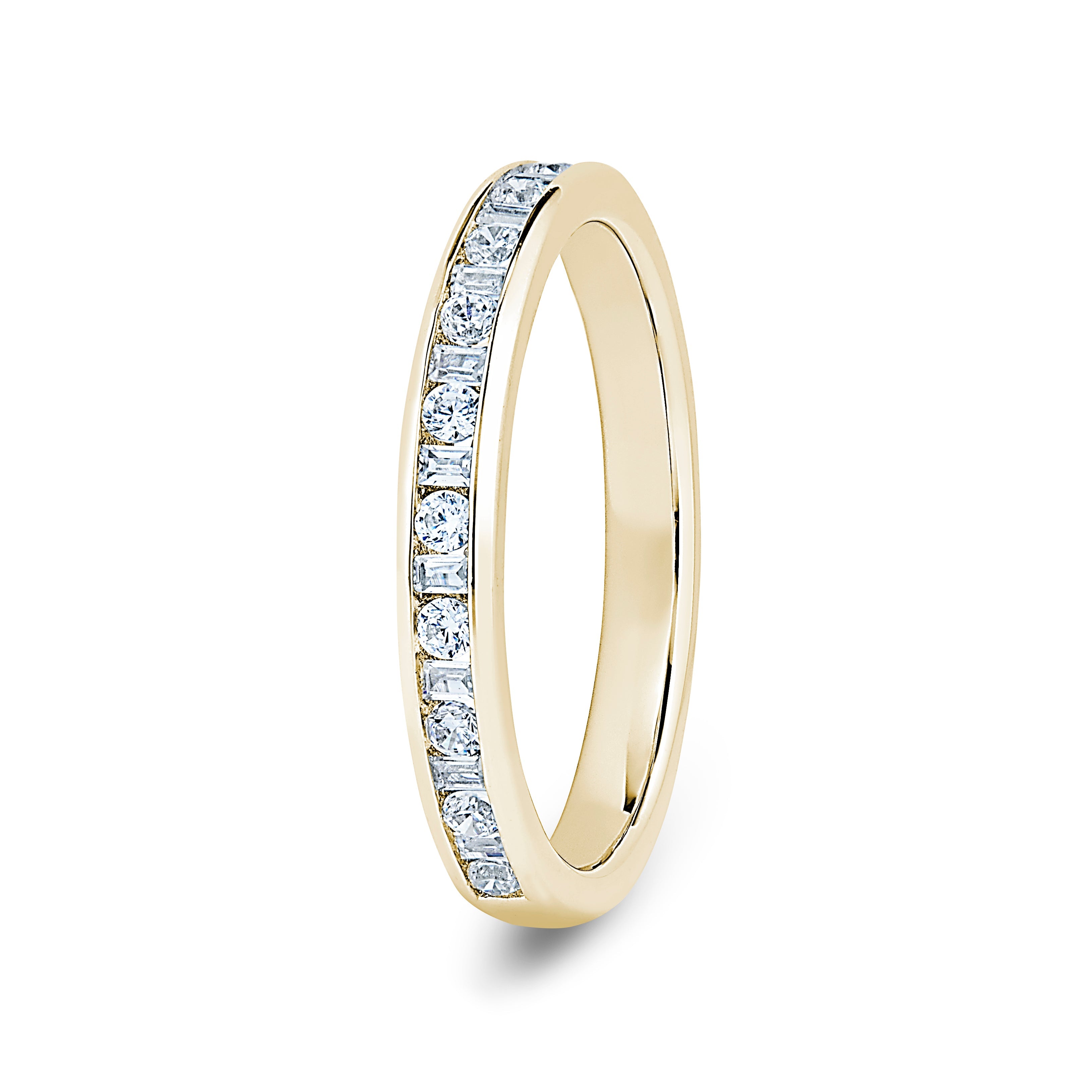 Round & Baguette, Channel, Yellow Gold Half Set Eternity Ring