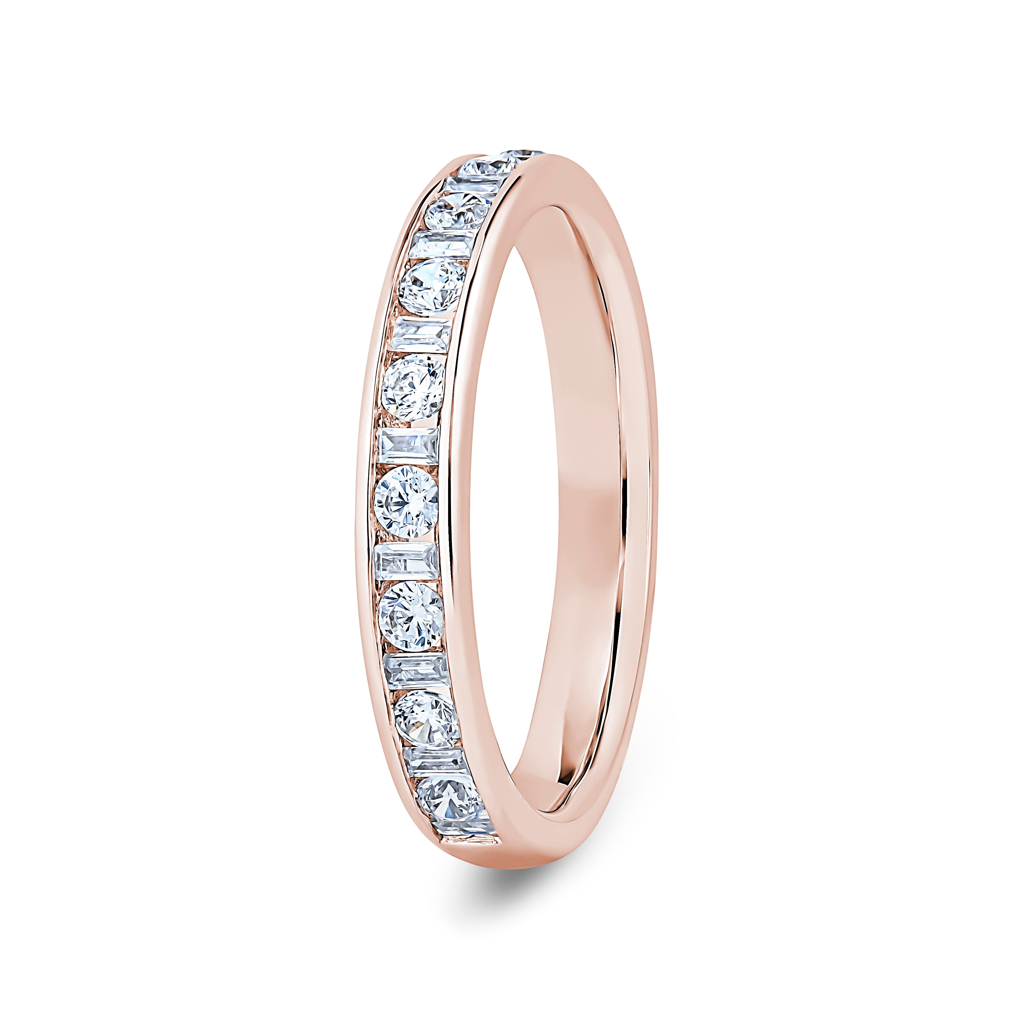 Round & Baguette, Channel, Rose Gold Half Set Eternity Ring