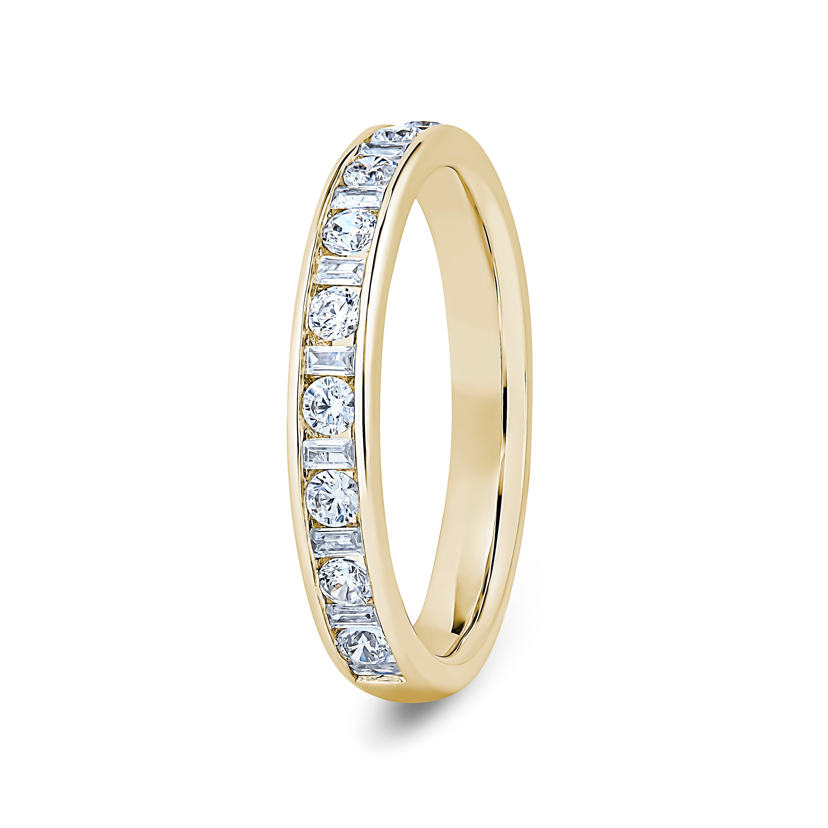 Round & Baguette, Channel, Yellow Gold Half Set Eternity Ring