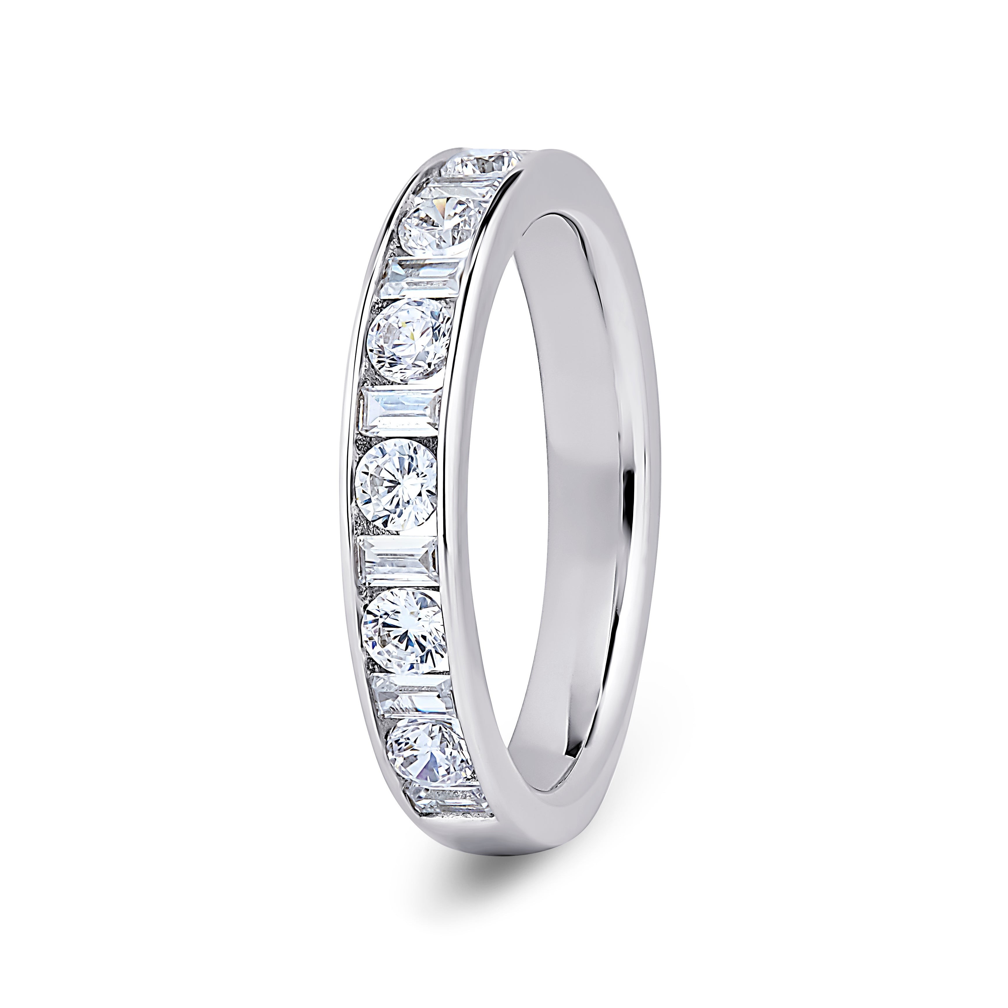 Round & Baguette, Channel, White Gold Half Set Eternity Ring
