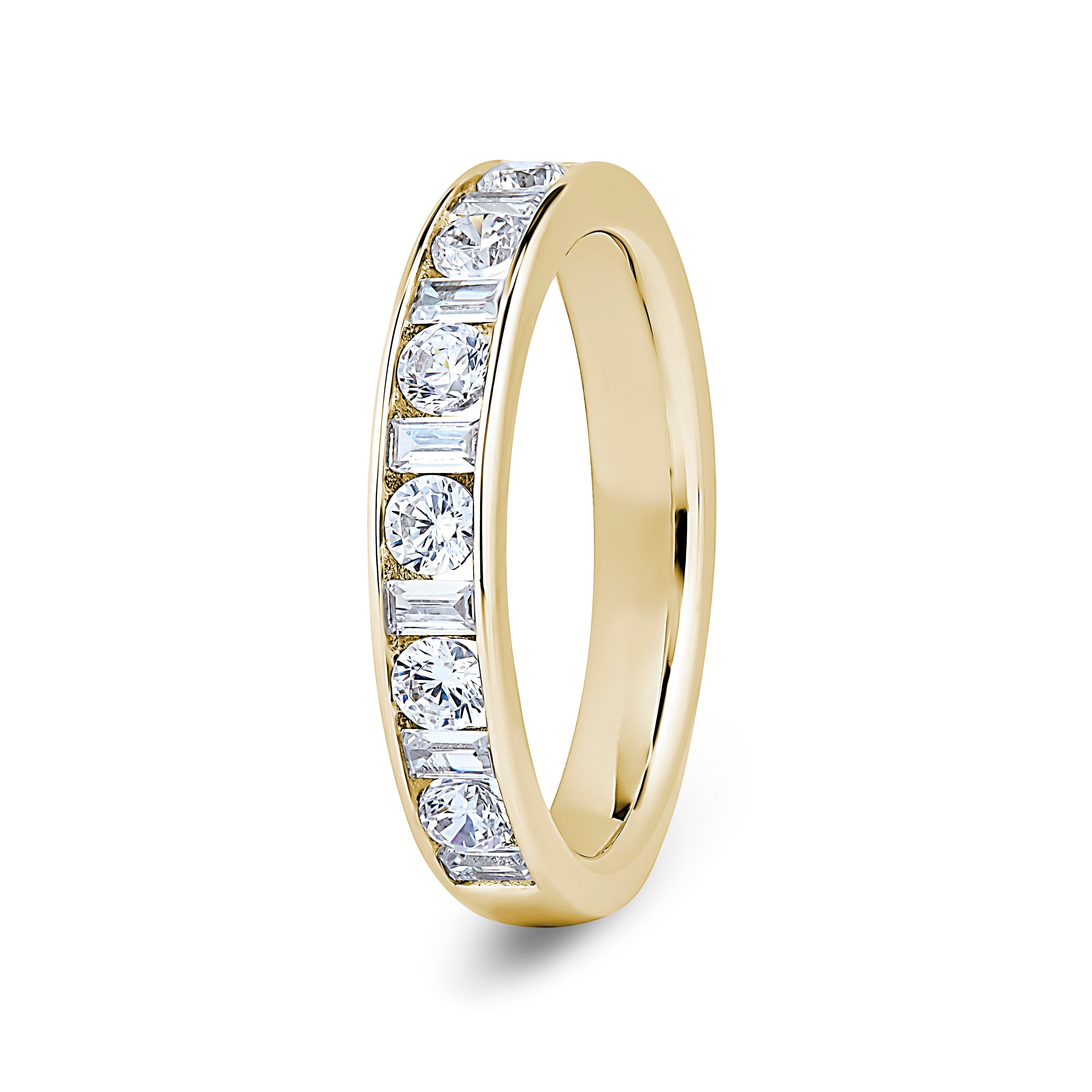 Round & Baguette, Channel, Yellow Gold Half Set Eternity Ring