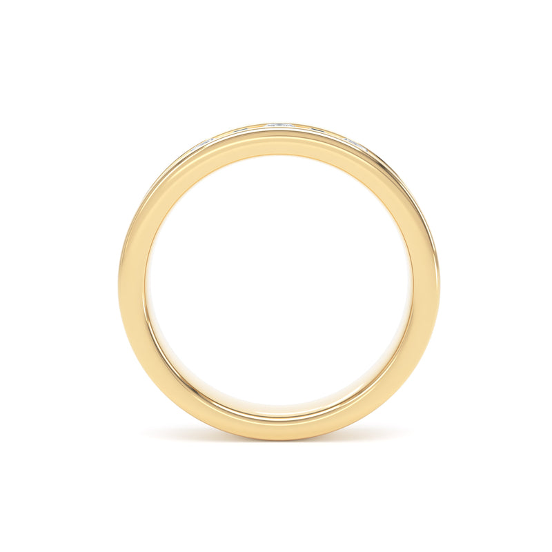 Round & Baguette Diamond Yellow Gold Ring, Channel Set Half Eternity | ET1229