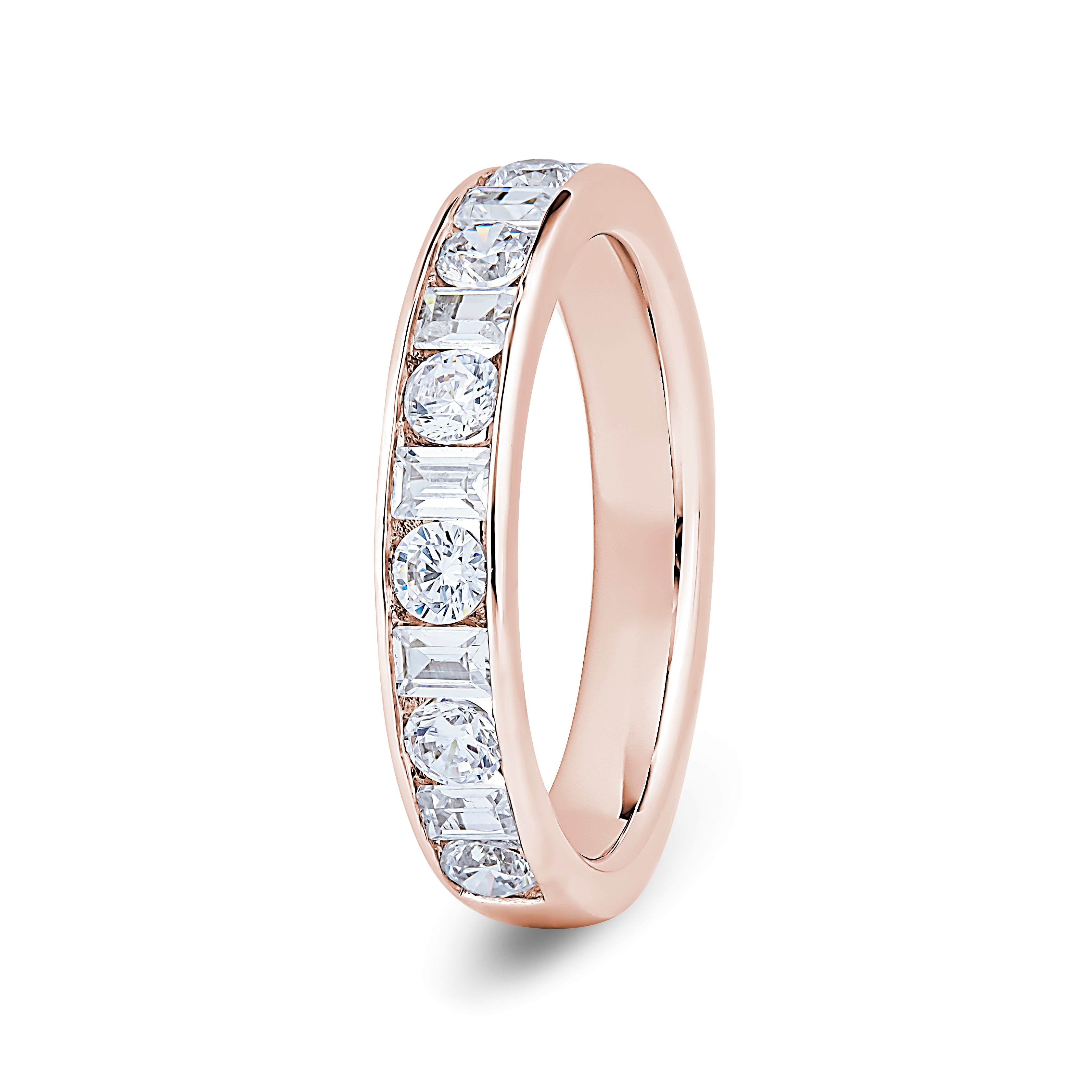 Round & Baguette, Channel, Rose Gold Half Set Eternity Ring