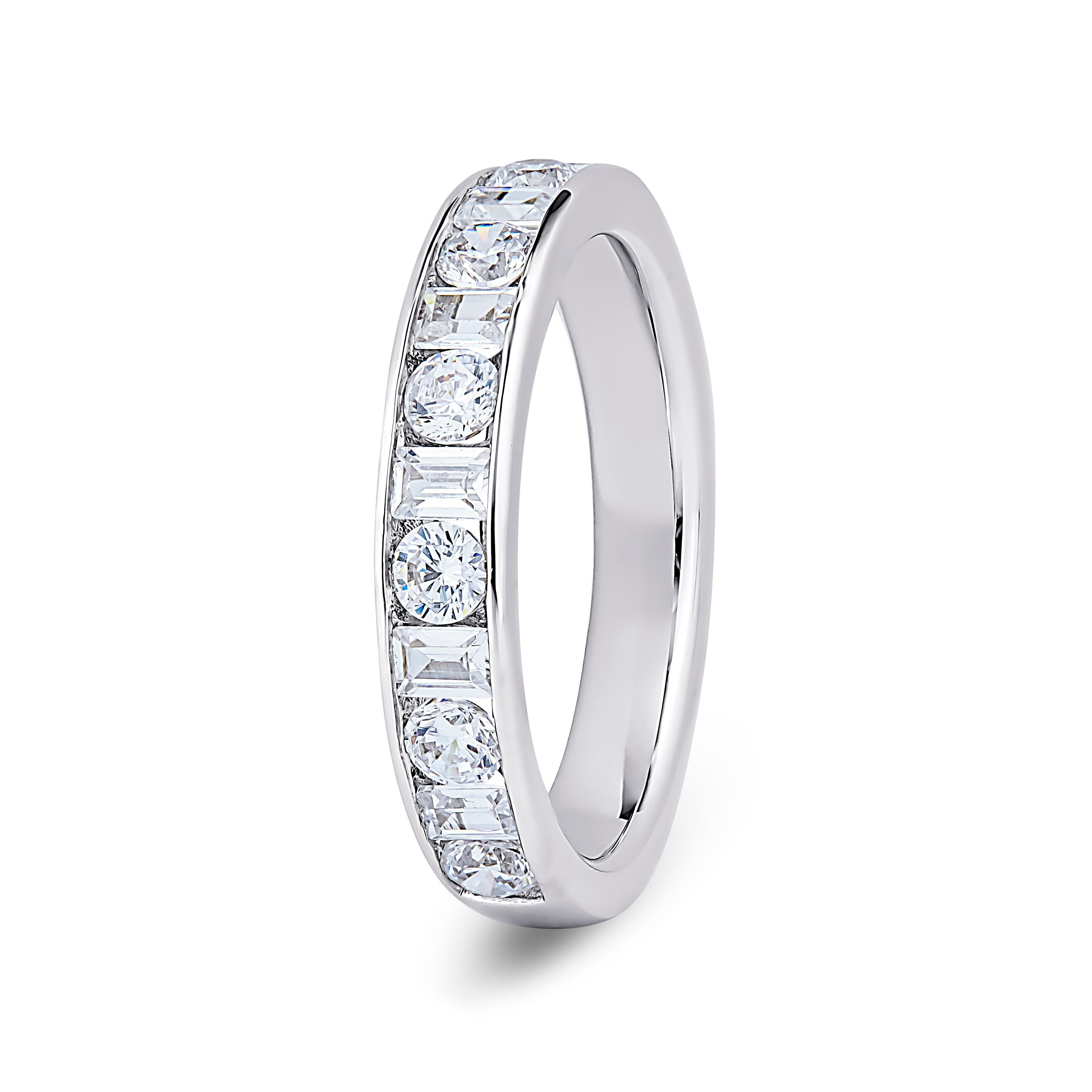 Round & Baguette, Channel, White Gold Half Set Eternity Ring