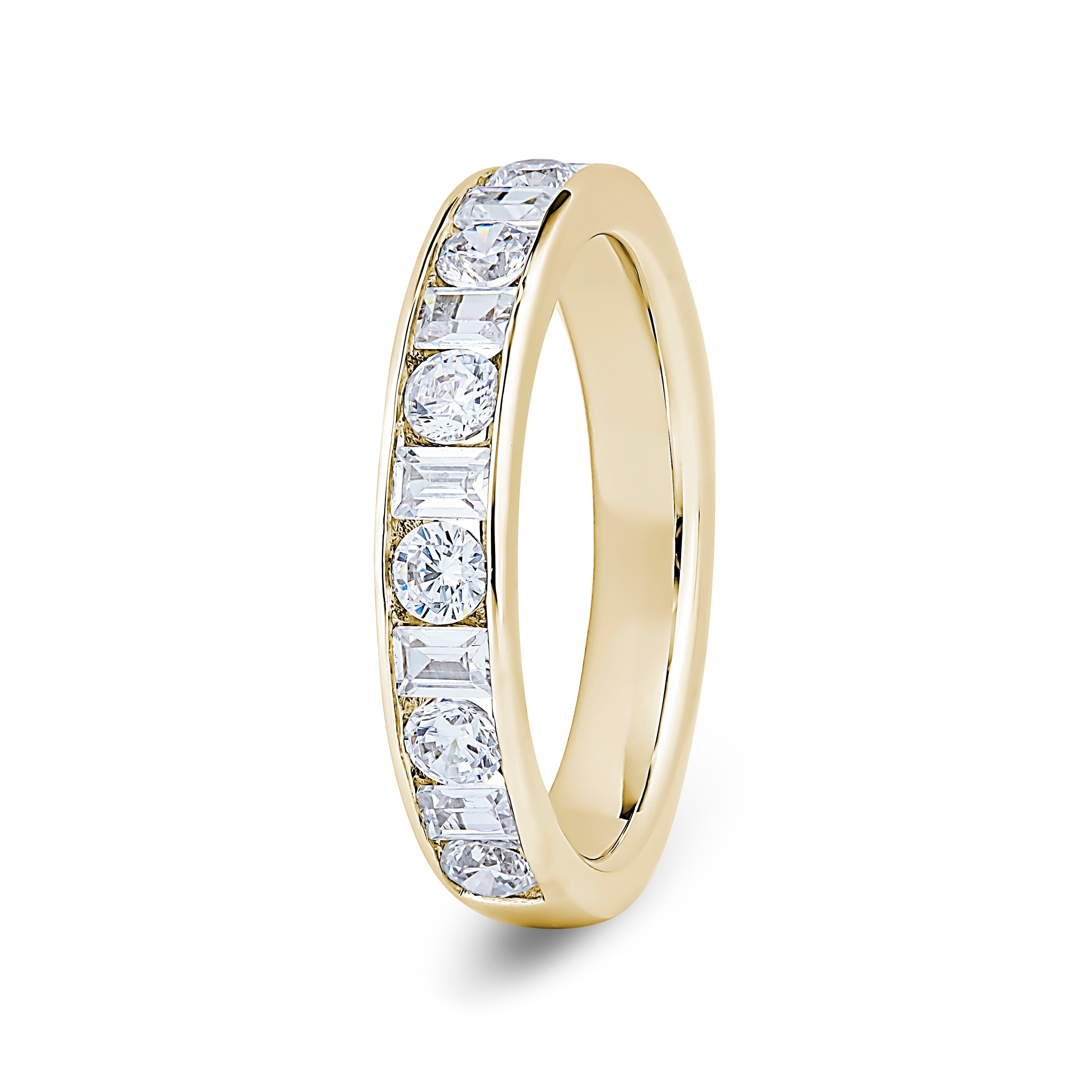 Round & Baguette, Channel, Yellow Gold Half Set Eternity Ring
