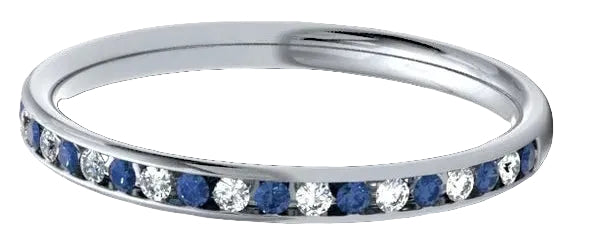 Round Diamond & Sapphire Platinum Ring, Channel Set Half Eternity | ET1301