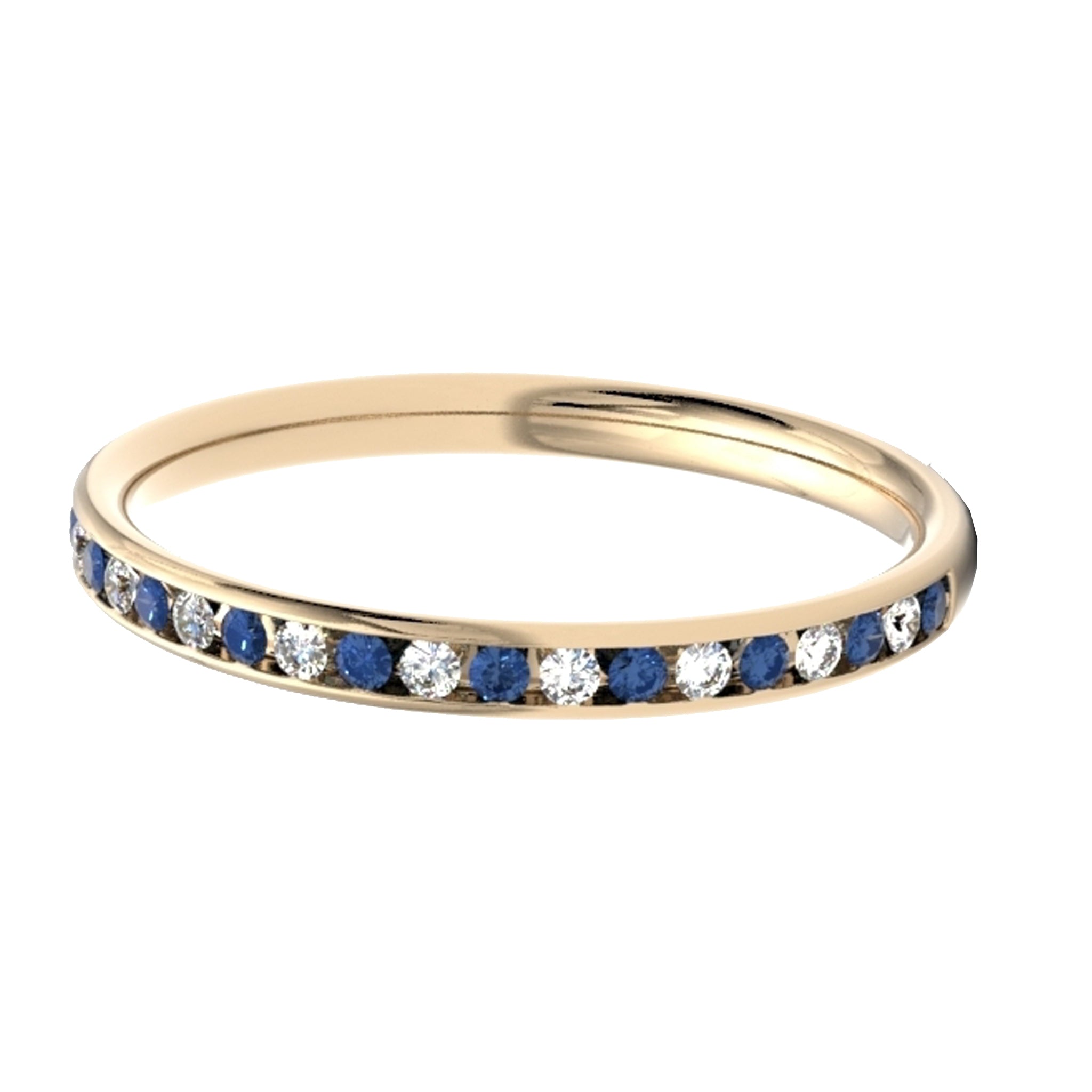 Round Diamond & Sapphire, Yellow Gold Channel, Half Eternity Ring