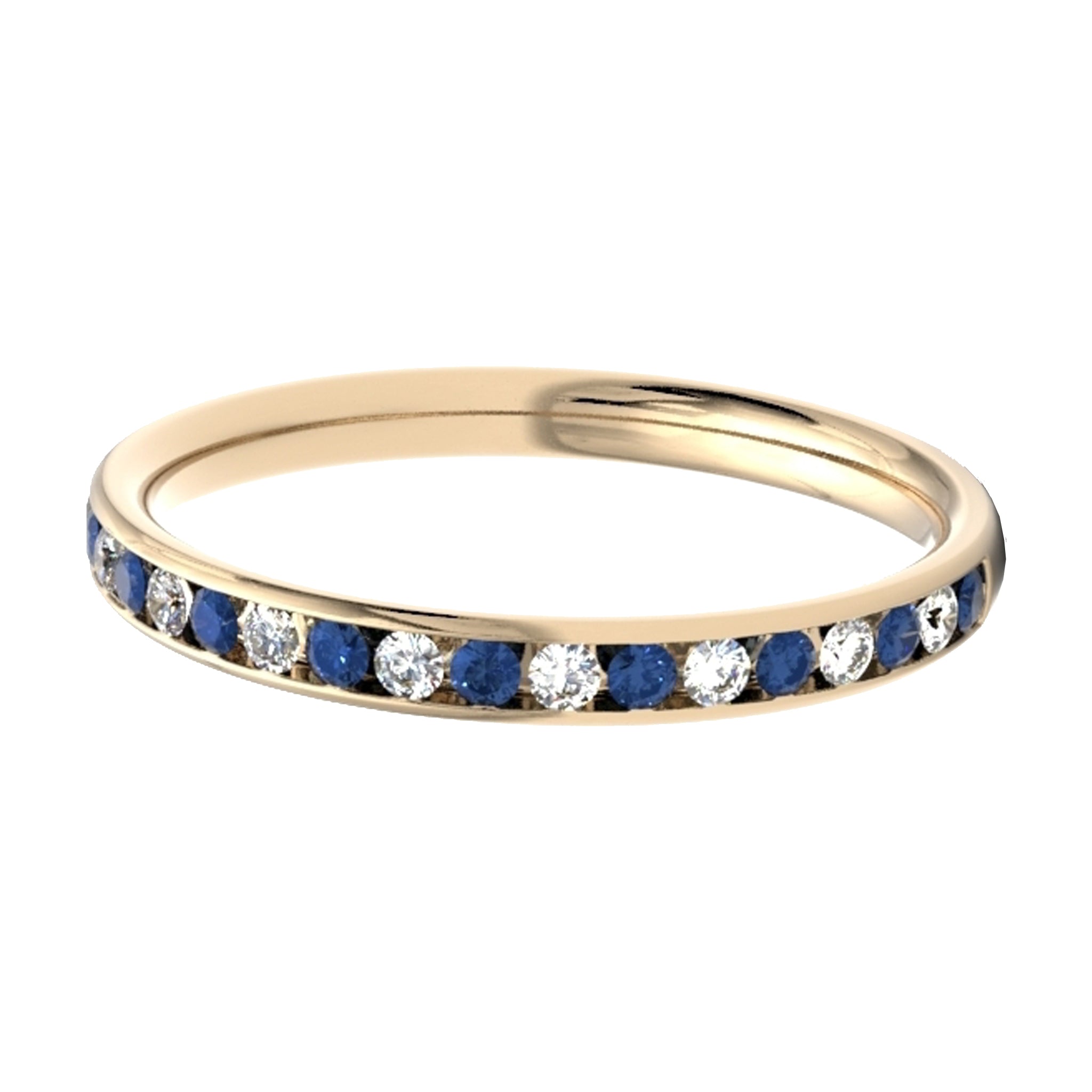 Round Diamond & Sapphire, Yellow Gold Channel, Half Eternity Ring