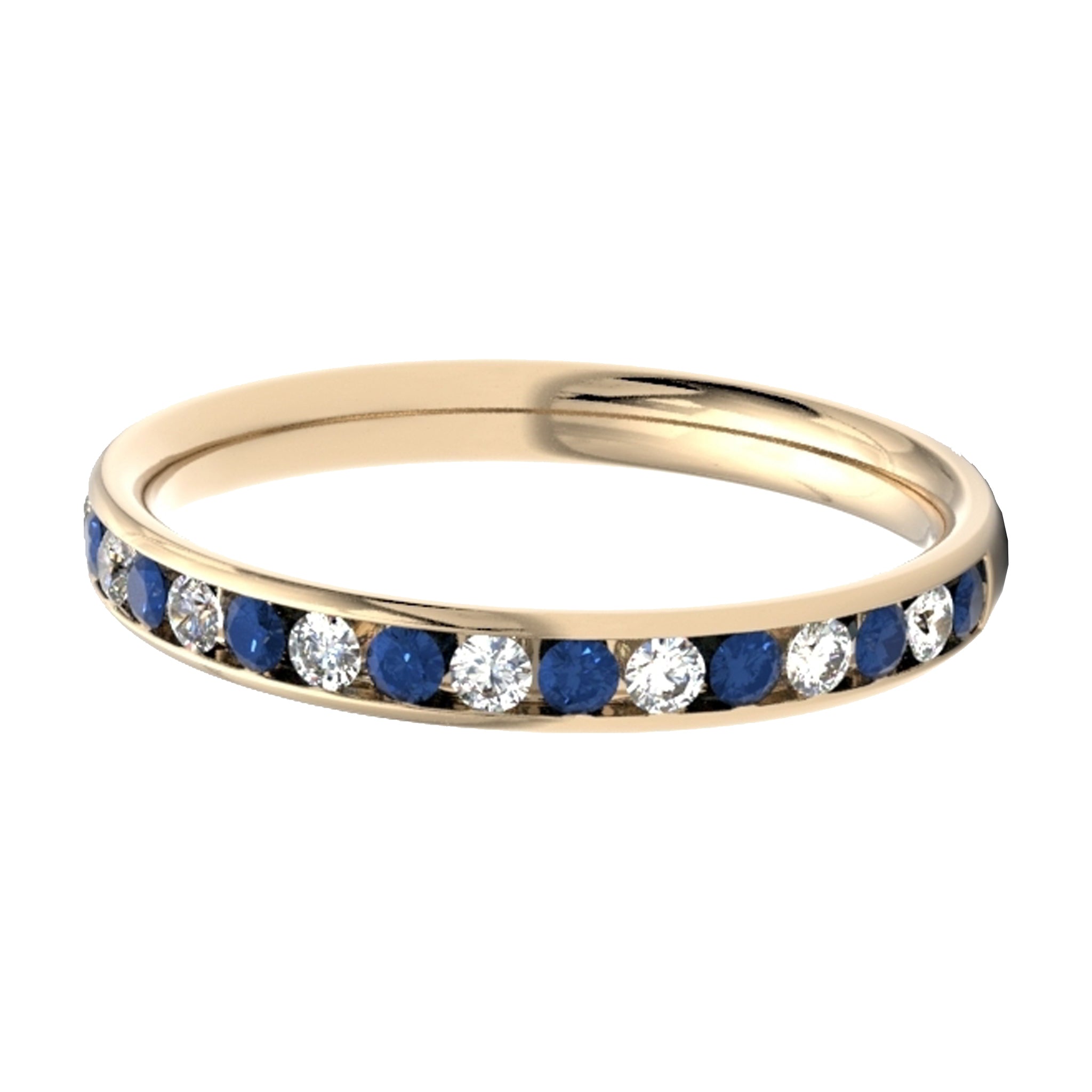 Round Diamond & Sapphire, Yellow Gold Channel, Half Eternity Ring