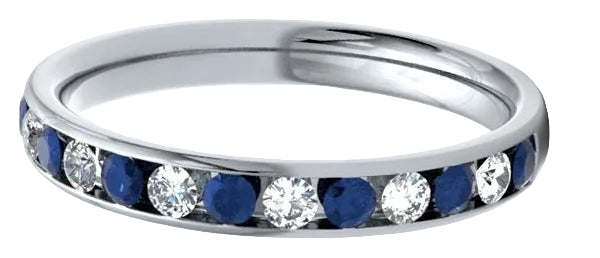 Round Diamond & Sapphire White Gold Ring, Channel Set Half Eternity | ET1301
