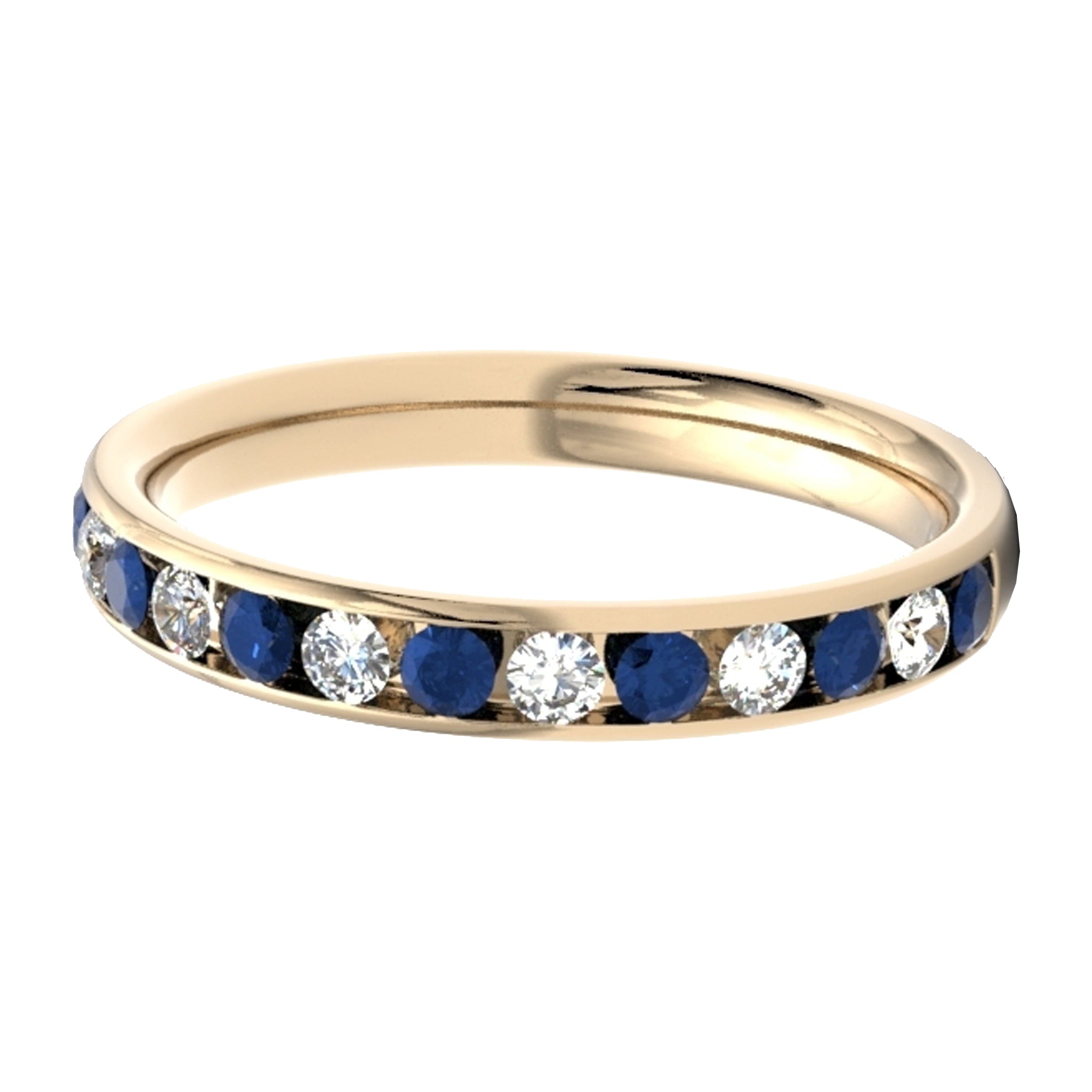 Round Diamond & Sapphire, Yellow Gold Channel, Half Eternity Ring