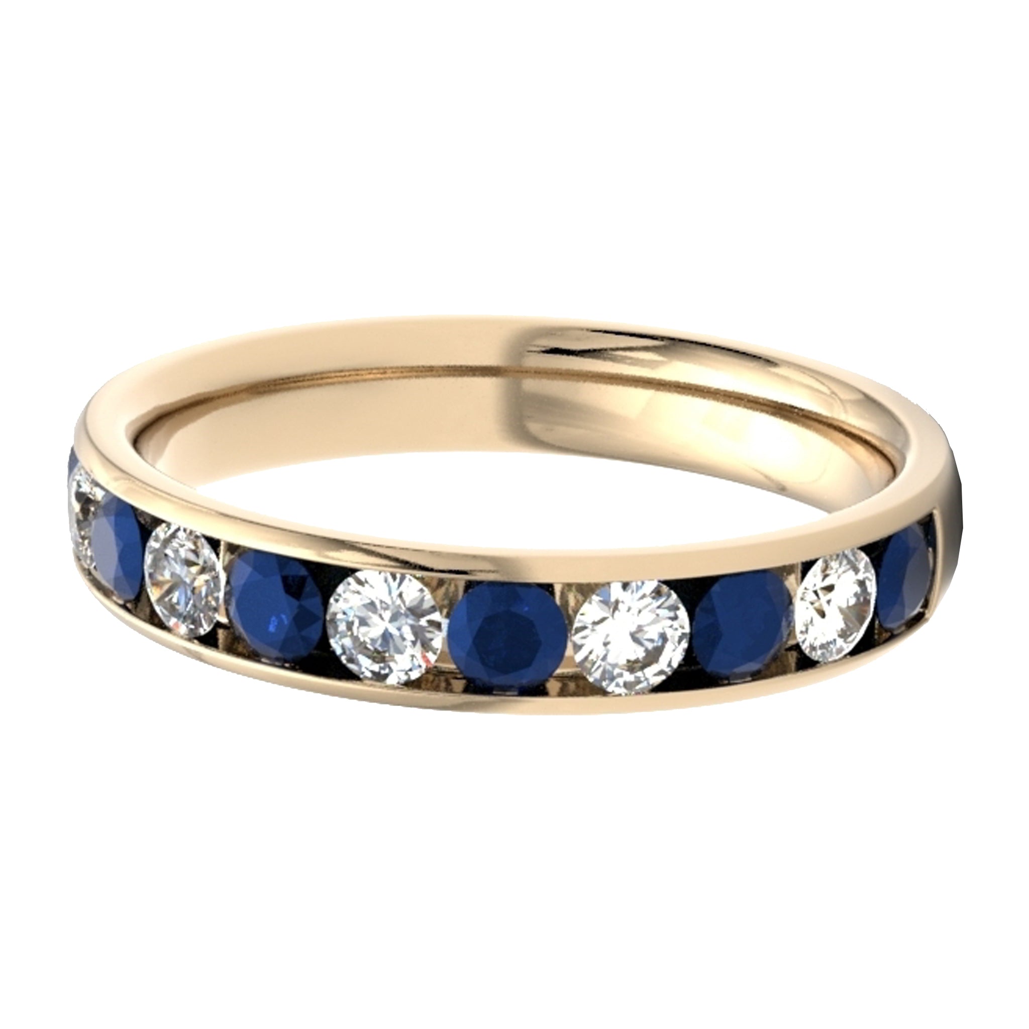 Round Diamond & Sapphire, Yellow Gold Channel, Half Eternity Ring