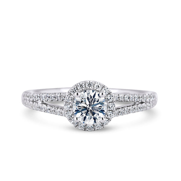 Halo Split Shoulder Set Ring | Platinum, Round Diamond | RHF01 SMR
