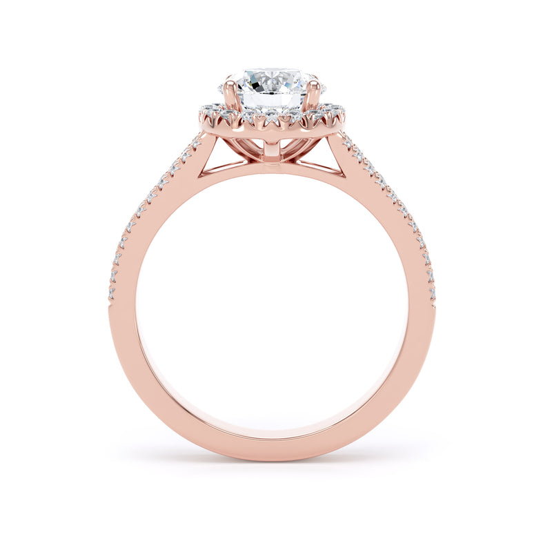 Halo Split Diamond Shoulder Ring | Rose Gold, Round Diamond | RHF01 LGR