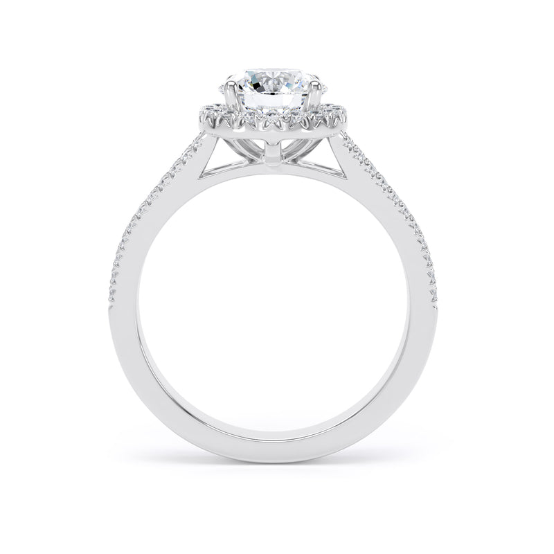 Halo Split Diamond Shoulder Ring | White Gold, Round Diamond | RHF01 LGR