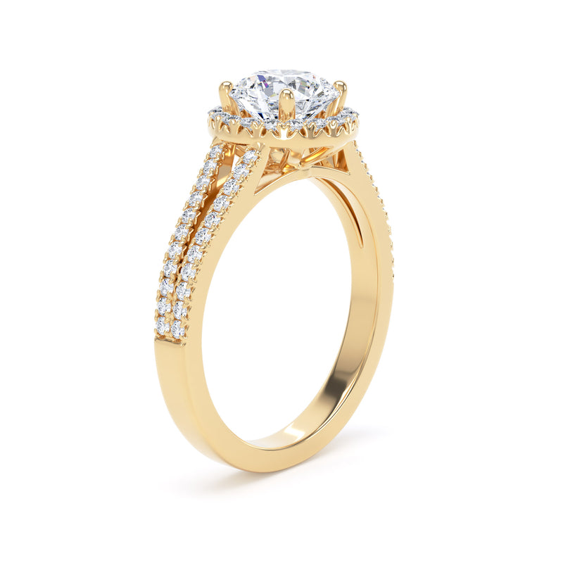 Halo Split Diamond Shoulder Ring | Yellow Gold, Round Diamond | RHF01 SMR