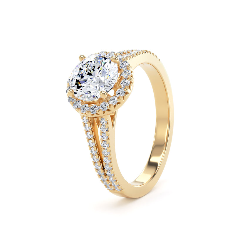 Halo Split Diamond Shoulder Ring | Yellow Gold, Round Diamond | RHF01 SMR