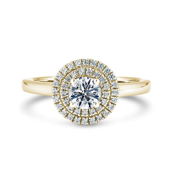 Double Halo Ring | Yellow Gold, Round Diamond | RHP02 SMR