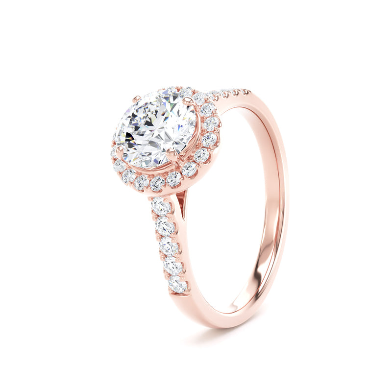 Round Diamond Rose Gold Ring, Diamond Band Halo | LGR RHS01