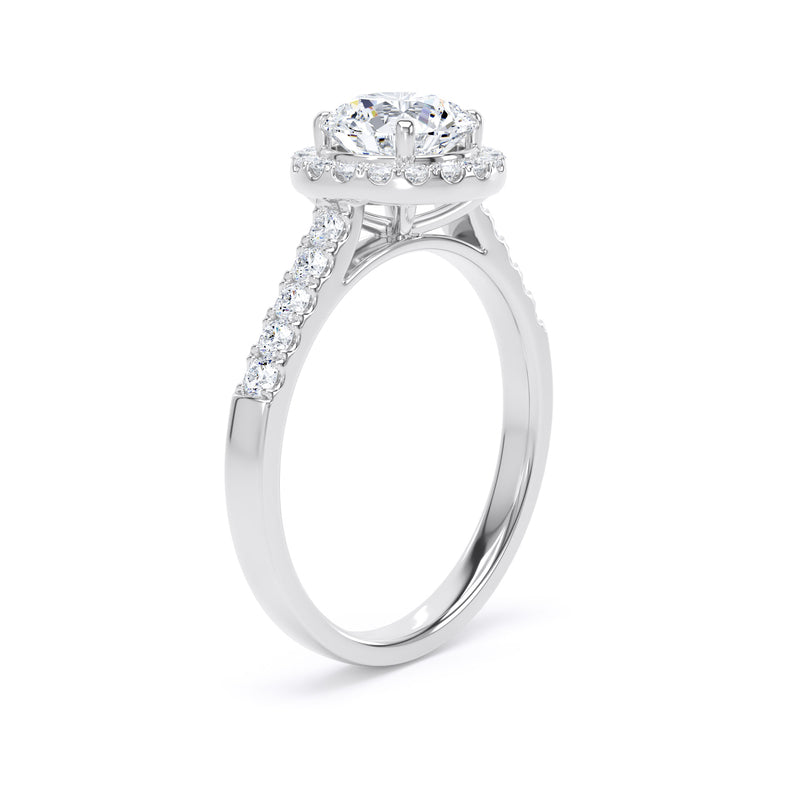 Round Diamond White Gold Ring, Diamond Band Halo | LGR RHS01