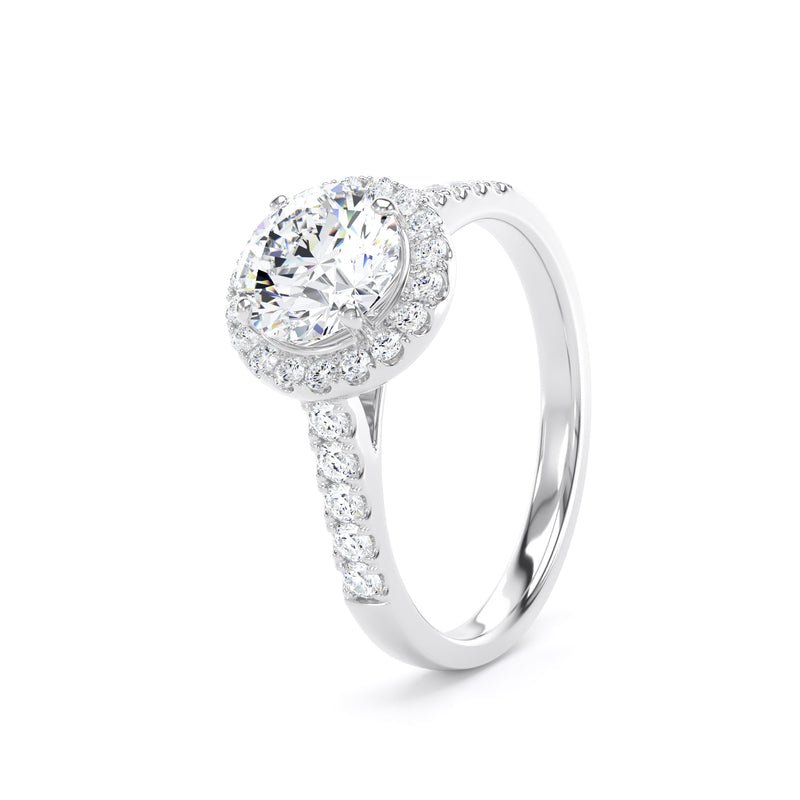 Round Diamond White Gold Ring, Diamond Band Halo | LGR RHS01