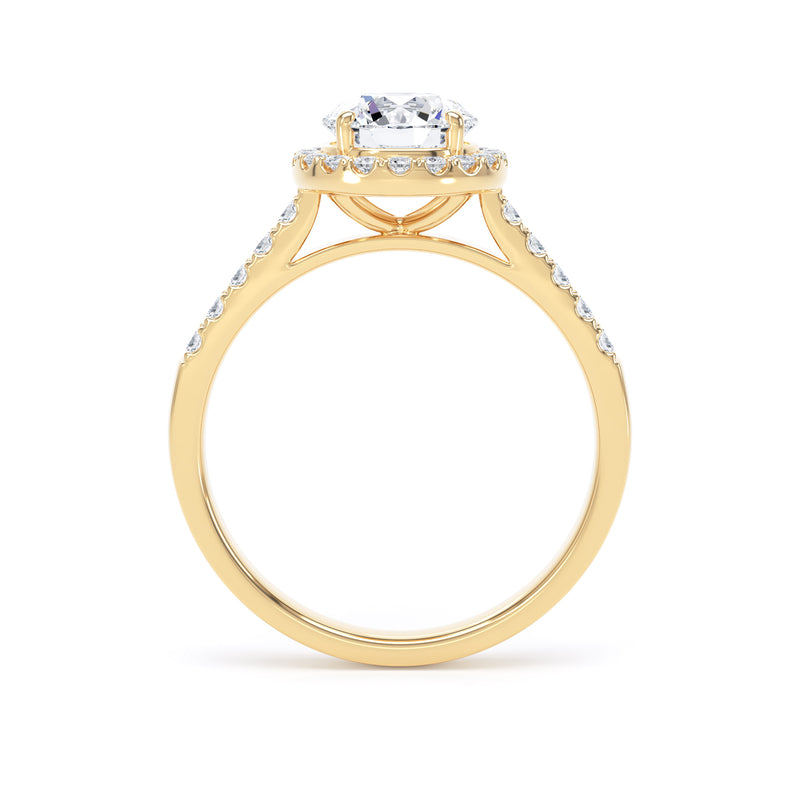 Round Diamond Yellow Gold Ring, Diamond Band Halo | LGR RHS01