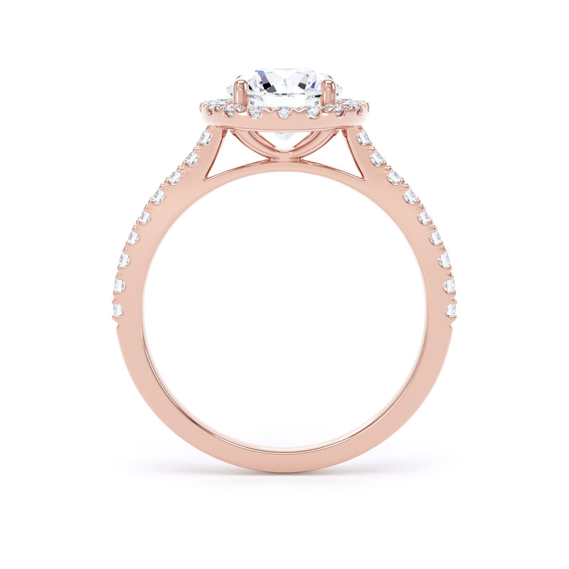 Halo Diamond Shoulder Ring | Rose Gold, Round Diamond | RHW01 LGR