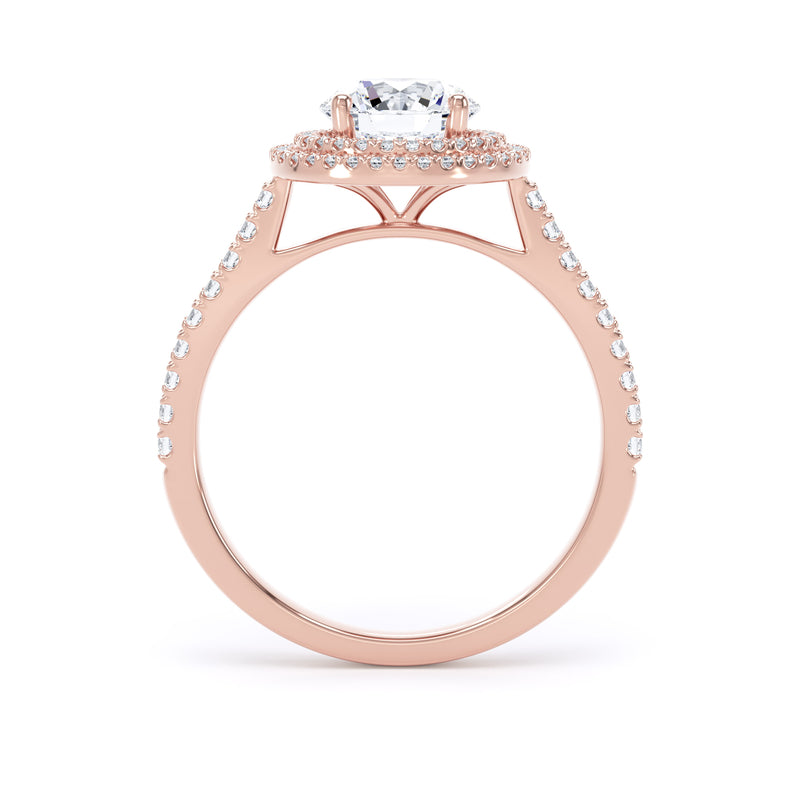 Double Halo Diamond Shoulder Ring | Rose Gold, Round Diamond | RHW02 LGR