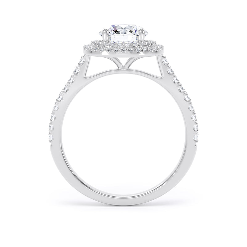 Double Halo Diamond Shoulder Ring | Platinum, Round Diamond | RHW02 SMR