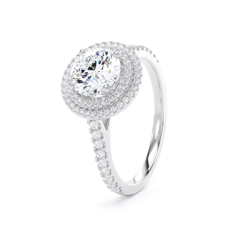 Double Halo Diamond Shoulder Ring | Platinum, Round Diamond | RHW02 SMR