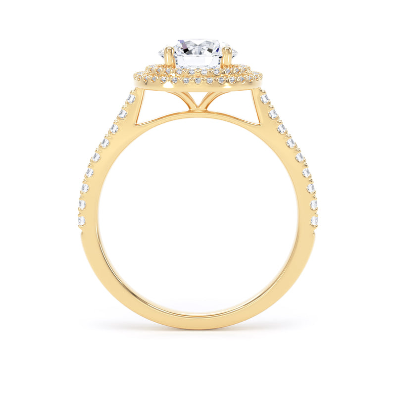 Double Halo Shoulder Set Ring | Yellow Gold, Round Diamond | RHW02 SMR