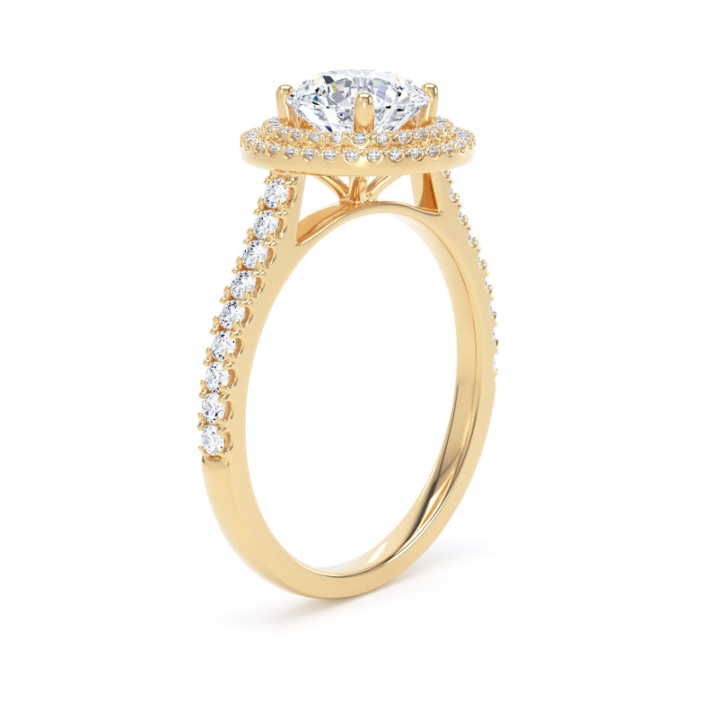 Double Halo Shoulder Set Ring | Yellow Gold, Round Diamond | RHW02 SMR