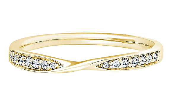Round Diamond Yellow Gold Ring, Pinched Twisted Half Eternity | ET1243