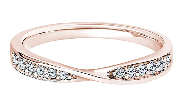 Round Diamond Rose Gold Ring, Pinched Twisted Half Eternity | ET1243