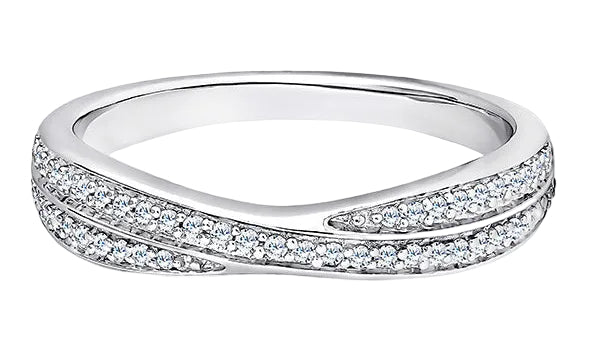 Round Diamond Platinum Ring, Crossover Two Row Half Eternity | ET1250