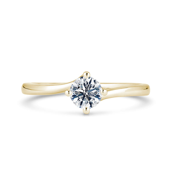 Round Solitaire Yellow Gold Ring, Bypass | RPP01 LGR