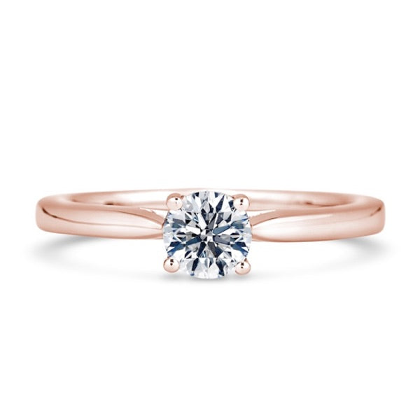 Round Solitaire Rose Gold Ring, Cathedral Bar | RPP04 SMR