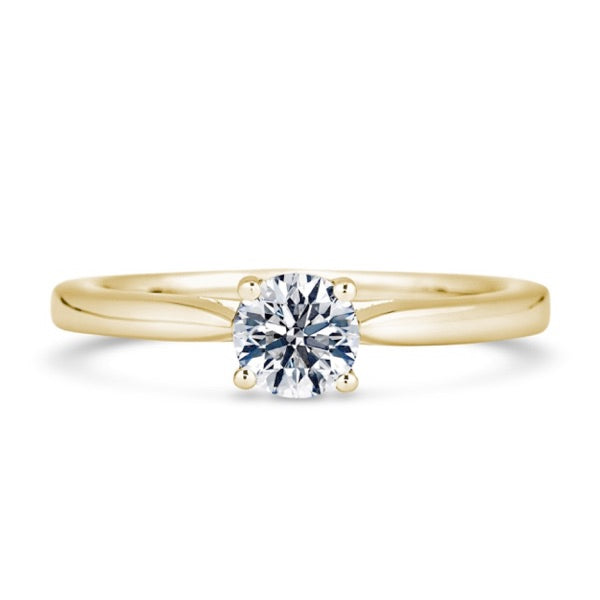 Round Solitaire Yellow Gold Ring, Cathedral Bar | RPP04 SMR