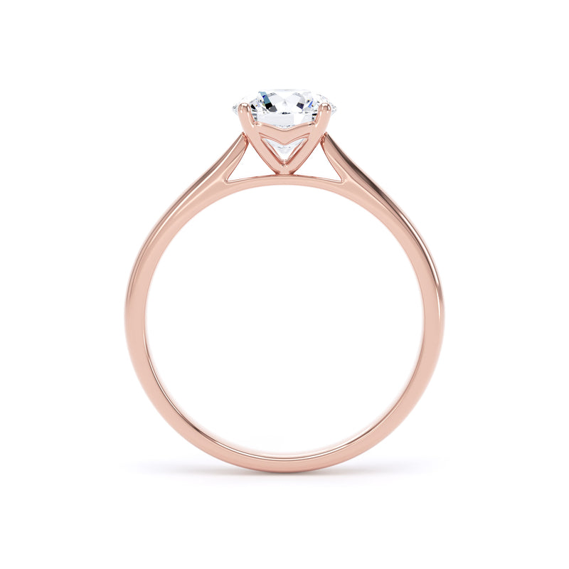 Round Solitaire Rose Gold Ring, Cathedral Bar | RPP04 SMR