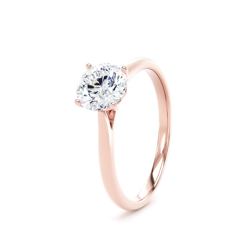 Round Solitaire Rose Gold Ring, Cathedral Bar | RPP04 SMR