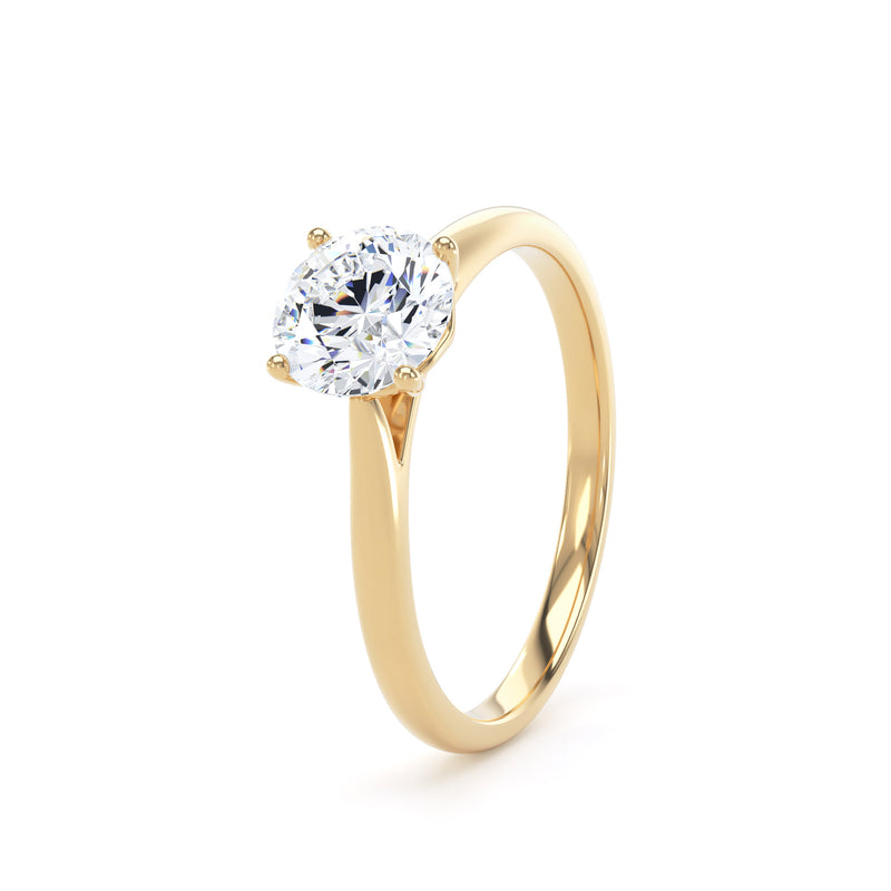Round Solitaire Yellow Gold Ring, Cathedral Bar | RPP04 LGR