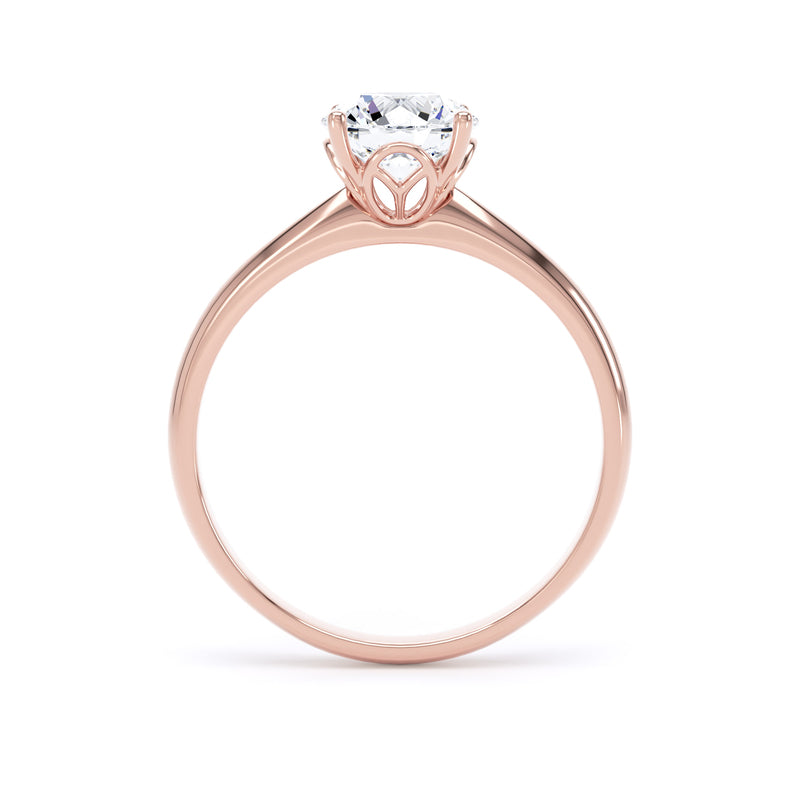 Round Solitaire Rose Gold Ring, Lotus Head | RPP06 LGR