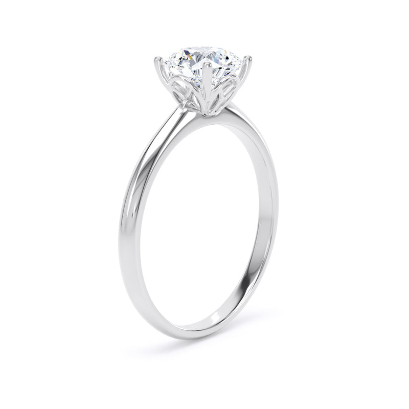 Round Solitaire Platinum Ring, Lotus Head | RPP06 LGR