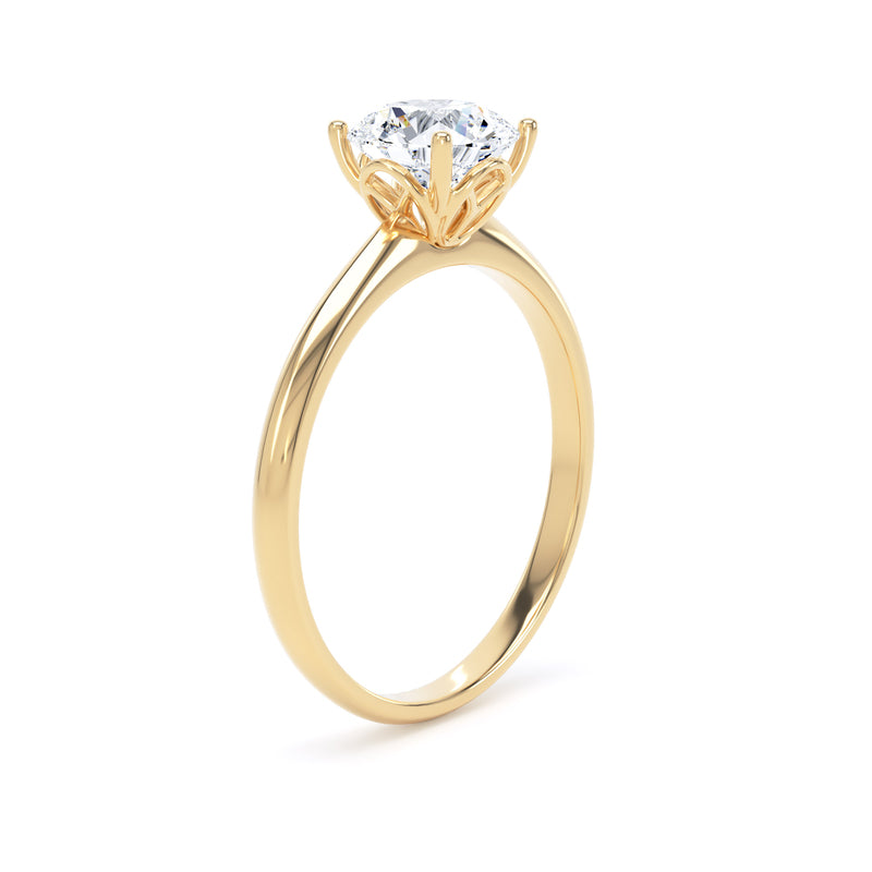 Round Solitaire Yellow Gold Ring, Lotus Head | RPP06 LGR