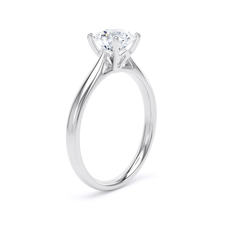 Round Diamond White Gold Ring, Lotus Head Solitaire | LGR RPP07