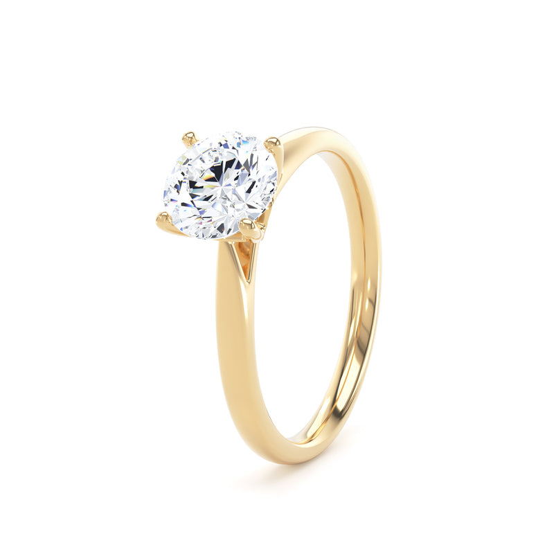 Round Diamond Yellow Gold Ring, Lotus Head Solitaire | LGR RPP07