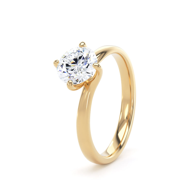 Round Diamond Yellow Gold Ring, Bypass Solitaire | LGR RPP09