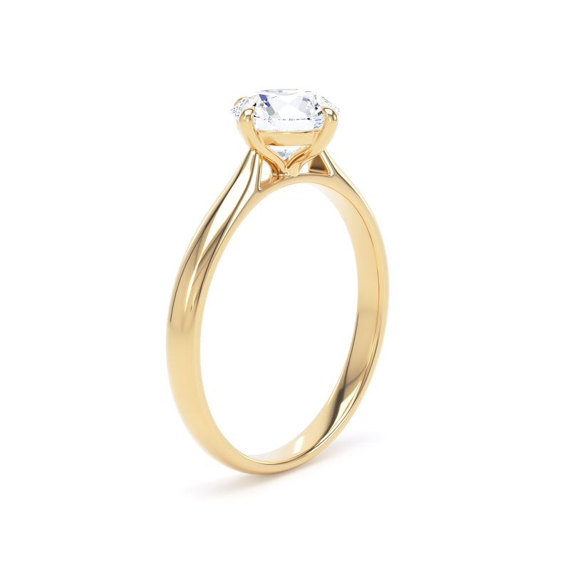 Round Diamond Yellow Gold Ring, Cathedral Compass Set Solitaire | LGR RPP10