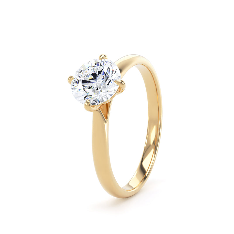 Round Diamond Yellow Gold Ring, Cathedral Compass Set Solitaire | LGR RPP10